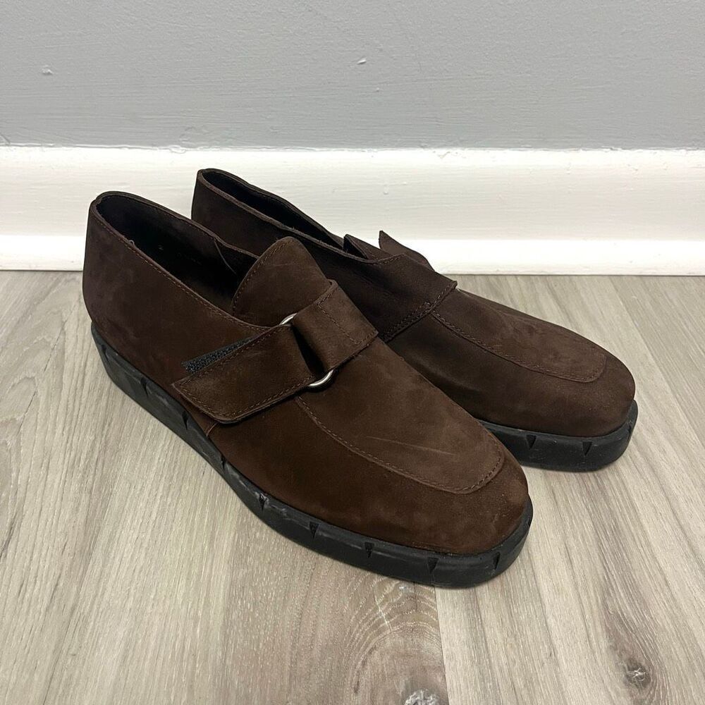 Arche‎ Wedges Women's 40 Brown Suede Leather Platform Loafer Hook & Loop Buckle